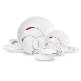 Splendor, White and Red Round 12-Piece Dinnerware Set