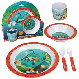 Octonauts 5 Pc Mealtime Feeding Set for Kids and Toddlers - Includes Plate, Bowl, Cup, Fork and Spoon Utensil Flatware - Durable, Dishwasher Safe