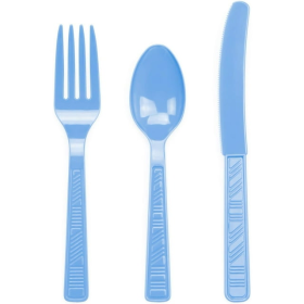 DecorRack Disposable Forks, Knives, Spoons, Party Utensils, Light Blue (96 Pcs)