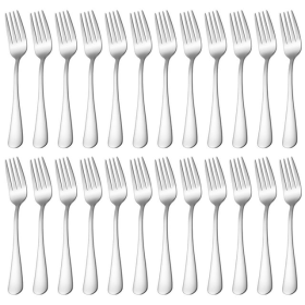 Cibeat Dinner Forks Set 24pcs Mirror Polished Stainless Steel Silverware Forks for Salad, Fruit, Pasta, Steak, Fish, Chicken