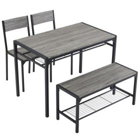 Dining Table Set for 4, Kitchen Table with 2 Chairs and a Bench, 4 Piece Kitchen Table Set for Small Space, Home Kitchen Bar Pub Apartment, Gray